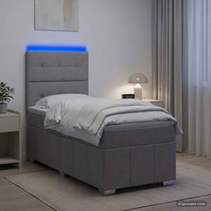 Łóżko z box spring LED z materacem jasnoszary 90 x 190 cm