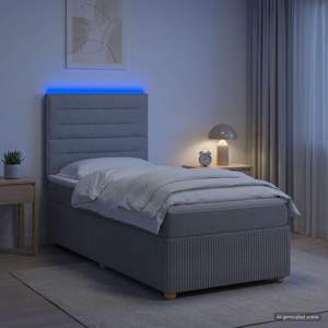 Łóżko z box spring LED z materacem jasnoszary 80 x 200 cm