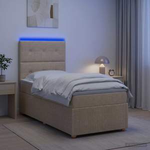 Łóżko z box spring LED z materacem kremowy 90 x 190 cm tkanina