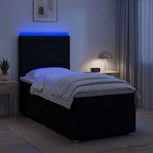 Łóżko z box spring LED z materacem Czarny 90 x 200 cm tkanina