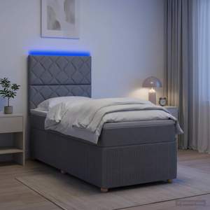 Łóżko z box spring LED z materacem jasnoszary 100 x 200 cm