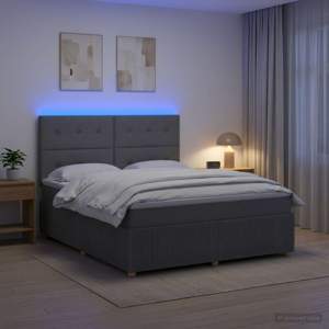 Łóżko z box spring LED z materacem ciemnoszary 140 x 190 cm