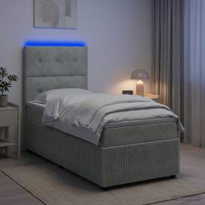 Łóżko z box spring LED z materacem jasnoszary 80 x 200 cm Welur