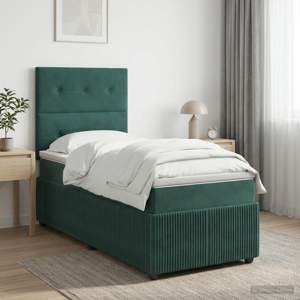 Łóżko z box spring LED z materacem Ciemnozielony 100 x 200 cm