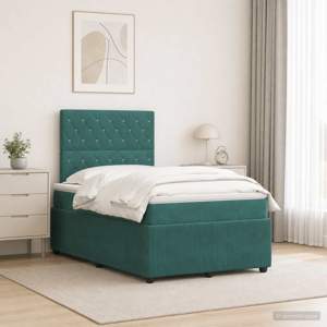 Łóżko z box spring LED z materacem Ciemnozielony 120 x 190 cm