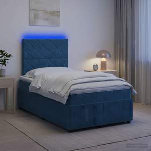 Łóżko z box spring LED z materacem niebieski 120 x 190 cm Welur