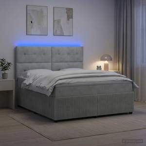 Łóżko z box spring LED z materacem jasnoszary 140 x 190 cm
