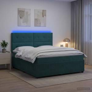 Łóżko z box spring LED z materacem Ciemnozielony 140 x 190 cm