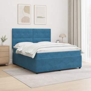 Łóżko z box spring LED z materacem niebieski 140 x 190 cm Welur