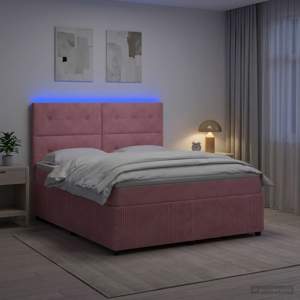 Łóżko z box spring LED z materacem różowy 140 x 200 cm Welur
