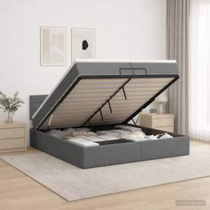 Łóżko ottoman z materacem ciemnoszary 200 x 200 cm tkanina