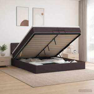 Łóżko ottoman z materacem Ciemny brąz 200 x 200 cm tkanina