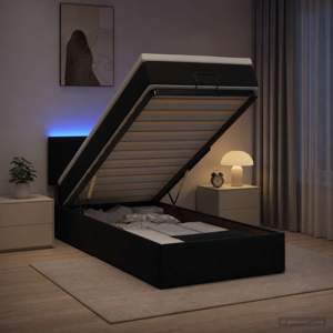 Łóżko z pojemnikiem i materacem LED Czarny 100 x 200 cm Welur