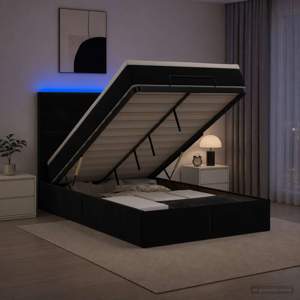 Łóżko z pojemnikiem i materacem LED Czarny 120 x 190 cm Welur