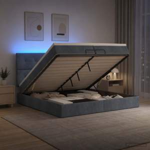 Łóżko z pojemnikiem i materacem LED ciemnoszary 200 x 200 cm