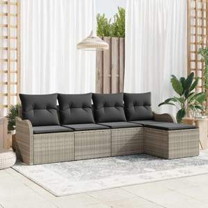 Zestaw Sof na Ogród 5 szt. Jasnoszary polirattan