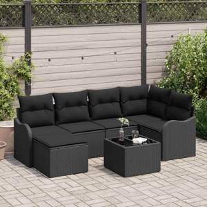 Zestaw Sof na Ogród z poduszką 7 pcs Czarny Polirattan