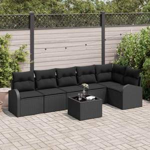 Zestaw Sof na Ogród z poduszką 7 pcs Czarny Polirattan