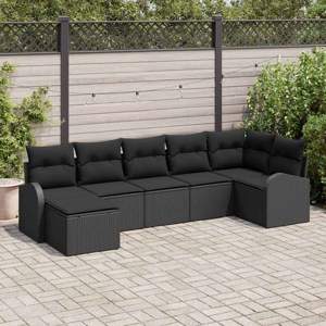 Zestaw Sof na Ogród 7 szt. Czarny [Syntetyczny]: Rattan poli
