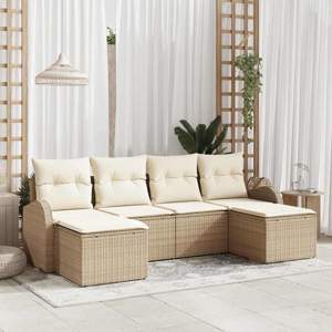 Zestaw Sof na Ogród 6 szt. Beżowy [Syntetyczny]: Rattan poli