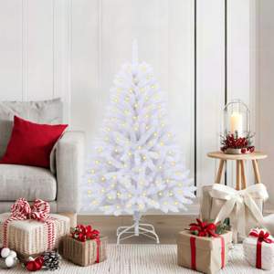 [3210079] Sztuczna choinka z zawiasami 150 LED Biały 120 cm PVC i stal