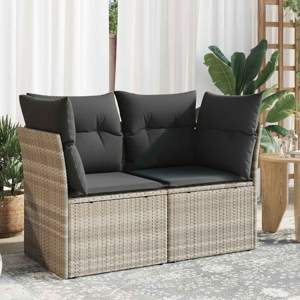 [366192] Sofa ogrodowa z poduszkami, 2-osobowa, jasnoszara, polirattan