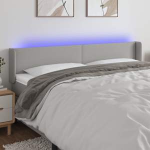 [3122978] Zagłówek do łóżka z LED, jasnoszary, 203x16x78/88 cm, tkanina
