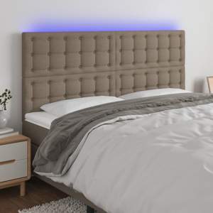 [3122876] Zagłówek do łóżka z LED, taupe, 180x5x118/128 cm, tkanina