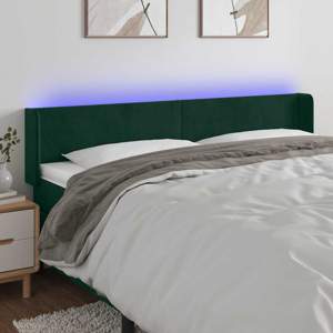 [3123013] Zagłówek do łóżka z LED, ciemnozielony, 163x16x78/88cm, aksamit