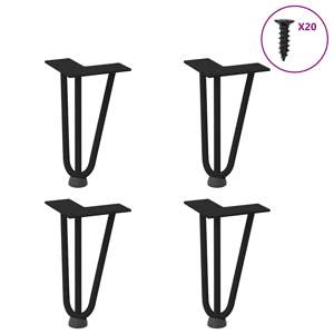 [4012432] Nogi do stolika kawowego w kształcie spinki do włosów 4 szt. Czarne 20 cm Stal lite