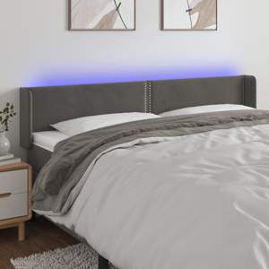 [3123163] Zagłówek do łóżka z LED, ciemnoszary, 203x16x78/88 cm, aksamit