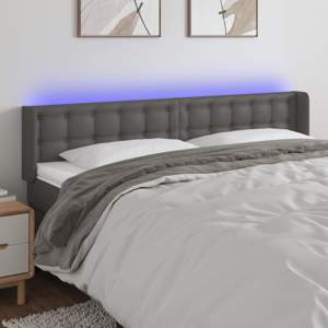 [3123336] Zagłówek do łóżka z LED, szary, 163x16x78/88 cm, sztuczna skóra