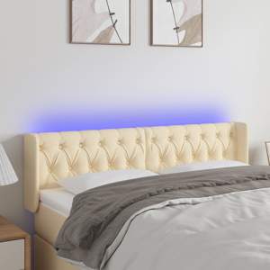 [3123575] Zagłówek do łóżka z LED, kremowy, 147x16x78/88 cm, tkanina