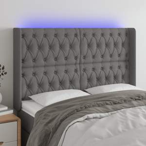 [3124391] Zagłówek do łóżka z LED, ciemnoszary, 163x16x118/128cm, tkanina