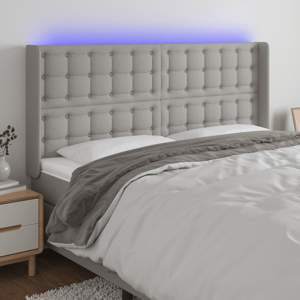 [3124488] Zagłówek do łóżka z LED, jasnoszary, 163x16x118/128 cm, tkanina