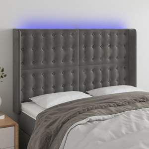 [3124531] Zagłówek do łóżka z LED, ciemnoszary, 147x16x118/128cm, aksamit