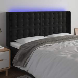 [3124538] Zagłówek do łóżka z LED, czarny, 163x16x118/128 cm, aksamit