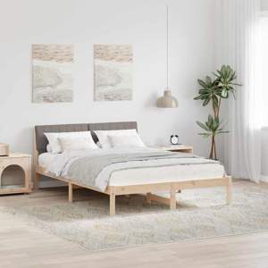 [878692] Rama łóżka Brązowy i taupe 135 x 190 cm Lite drewno sosnowe