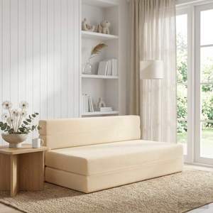 [900133] Składana Sofa Łóżko kremowy 152 x 86,5 x 60 cm tkanina