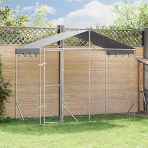 [153680] Kojec dla psa, z dachem, srebrny, 3x1,5x2,5 m, stal