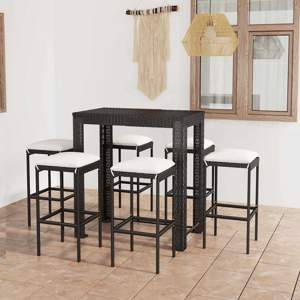[3064784] 7-cz. zestaw mebli barowych z poduszkami, rattan PE, czarny