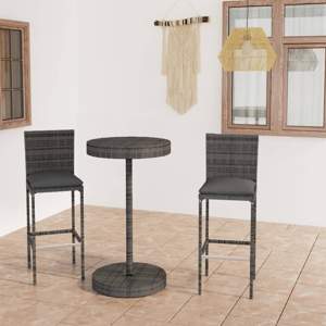 [3064765] 3-cz. zestaw mebli barowych z poduszkami, rattan PE, szary