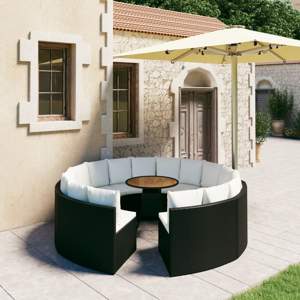 [3064896] 9-częściowa sofa ogrodowa z poduszkami, rattan PE, czarna