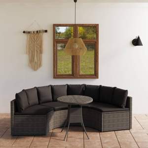 [3064907] 5-częściowa sofa do ogrodu, z poduszkami, polirattan, szara