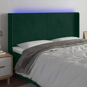 [3123837] Zagłówek do łóżka z LED, ciemnozielony 203x16x118/128cm aksamit