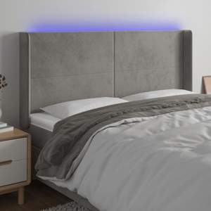 [3123828] Zagłówek do łóżka z LED, jasnoszary, 183x16x118/128 cm, aksamit