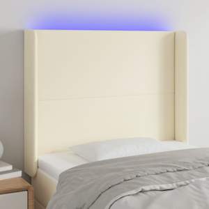[3123842] Zagłówek do łóżka z LED kremowy 83x16x118/128 cm sztuczna skóra