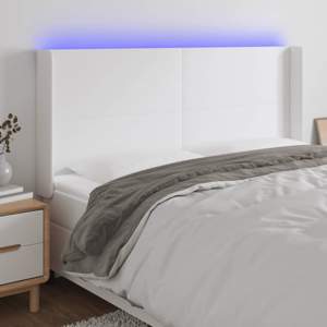 [3123877] Zagłówek do łóżka z LED, biały, 203x16x118/128cm sztuczna skóra