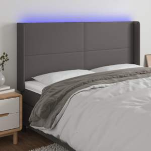 [3123868] Zagłówek do łóżka z LED, szary, 163x16x118/128cm sztuczna skóra