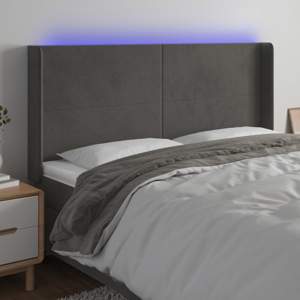 [3123823] Zagłówek do łóżka z LED, ciemnoszary, 163x16x118/128cm, aksamit